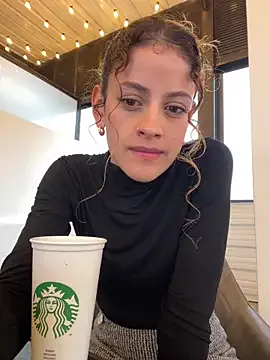 alana15 — NAKED UNDERNEATH COAT AT STARBUCKS TABLE